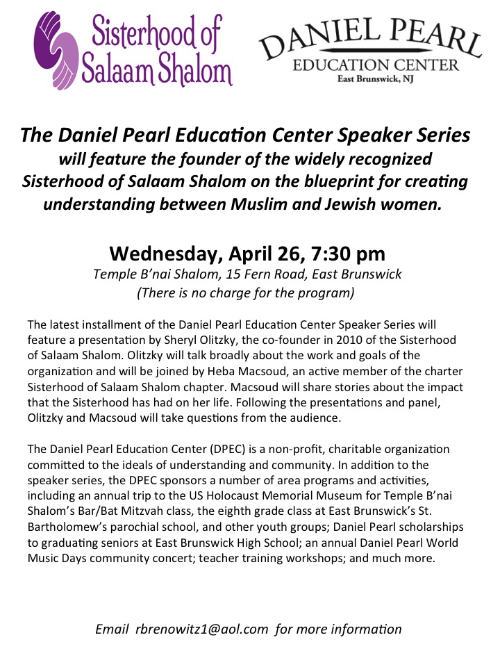 Speaker Series to Feature Sisterhood of Salaam Shalom